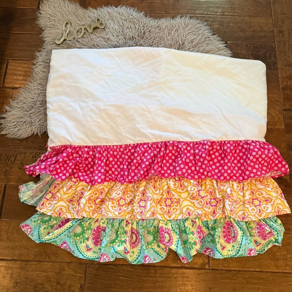 Vintage Caden Lane 3 Tier Ruffle Crib Skirt Cotton Floral Multicolor Boho Chic